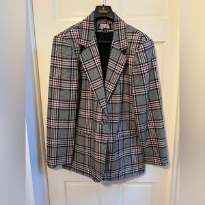Vintage 90s houndstooth glen plaid longline oversized blazer single breasted XL